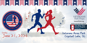 Promotional graphic for the McHenry County Patriot Run, showing silhouettes of a man and woman running with patriotic stars and stripes motifs. Event is on June 21, 2026, at Veterans Acres Park, Crystal Lake, IL. Promotional graphic for the McHenry County Patriot Run, showing silhouettes of a man and woman running with patriotic stars and stripes motifs. Event is on June 21, 2026, at Veterans Acres Park, Crystal Lake, IL.