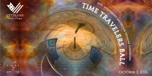 Surreal clock-themed art with a lone figure standing on a road. Text: Veterans Path to Hope, Time Travelers Ball, 30th Anniversary United for Veterans Fundraiser, October 2, 2026, Elara. Surreal clock-themed art with a lone figure standing on a road. Text: Veterans Path to Hope, Time Travelers Ball, 30th Anniversary United for Veterans Fundraiser, October 2, 2026, Elara.